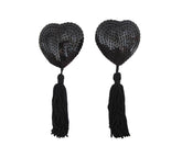Love In Leather Heart Shape Nipple Tassels Black Breast and Nipple Toys