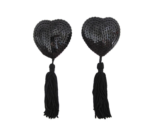Love In Leather Heart Shape Nipple Tassels Black Breast and Nipple Toys