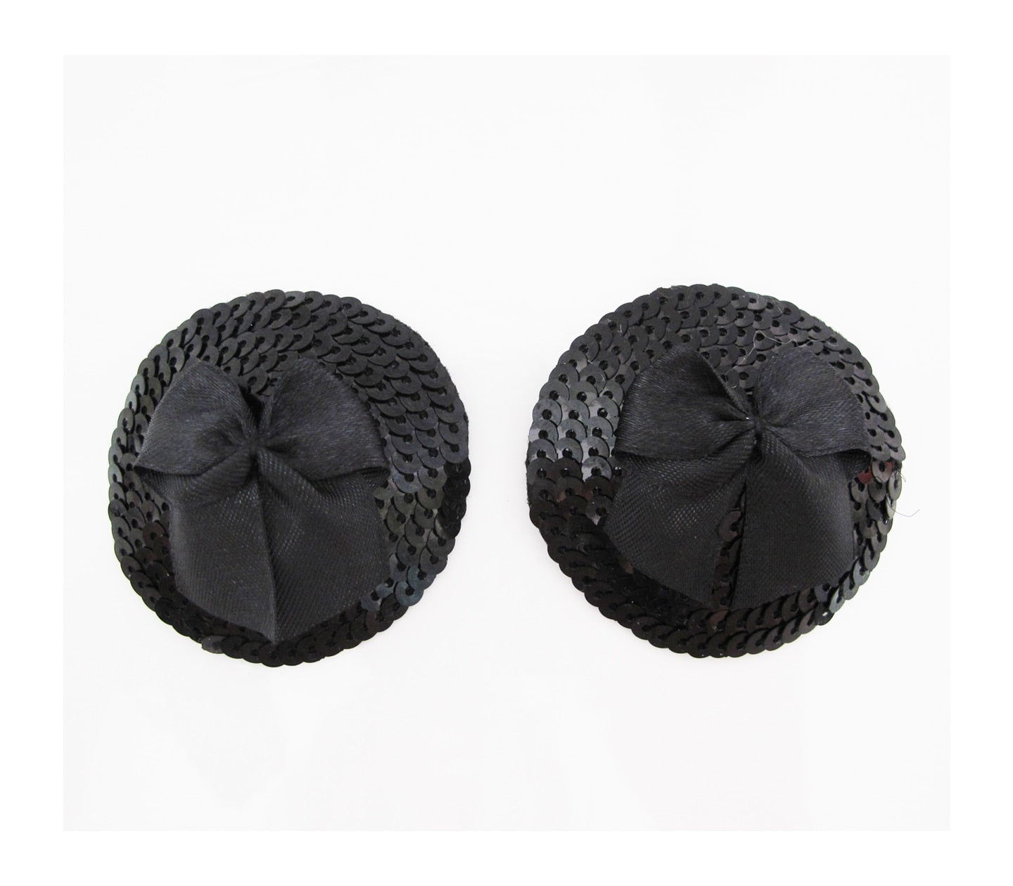 Love In Leather Round Sequin Nipple Pasties With Bow Black Breast and Nipple Toys