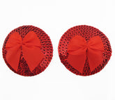 Love In Leather Round Sequin Nipple Pasties With Bow Red Breast and Nipple Toys