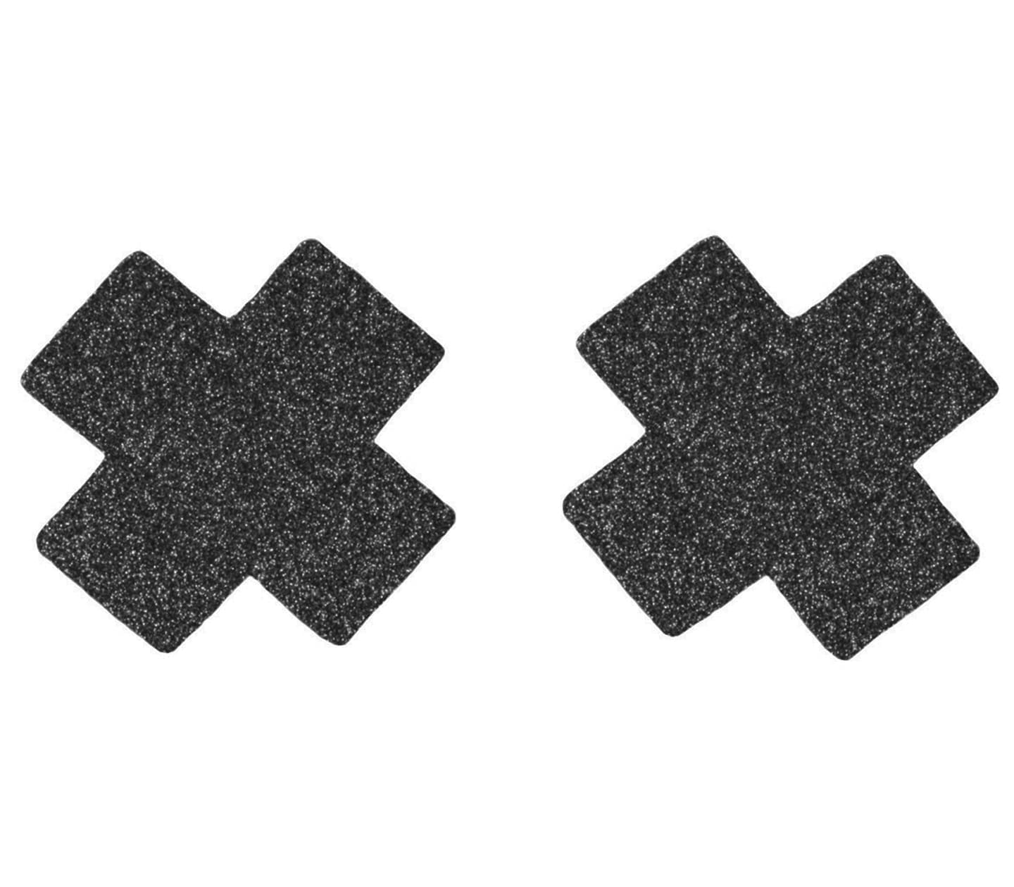 Love In Leather Satin Cross Womens Nipple Pasties Black Glitter Breast and Nipple Toys