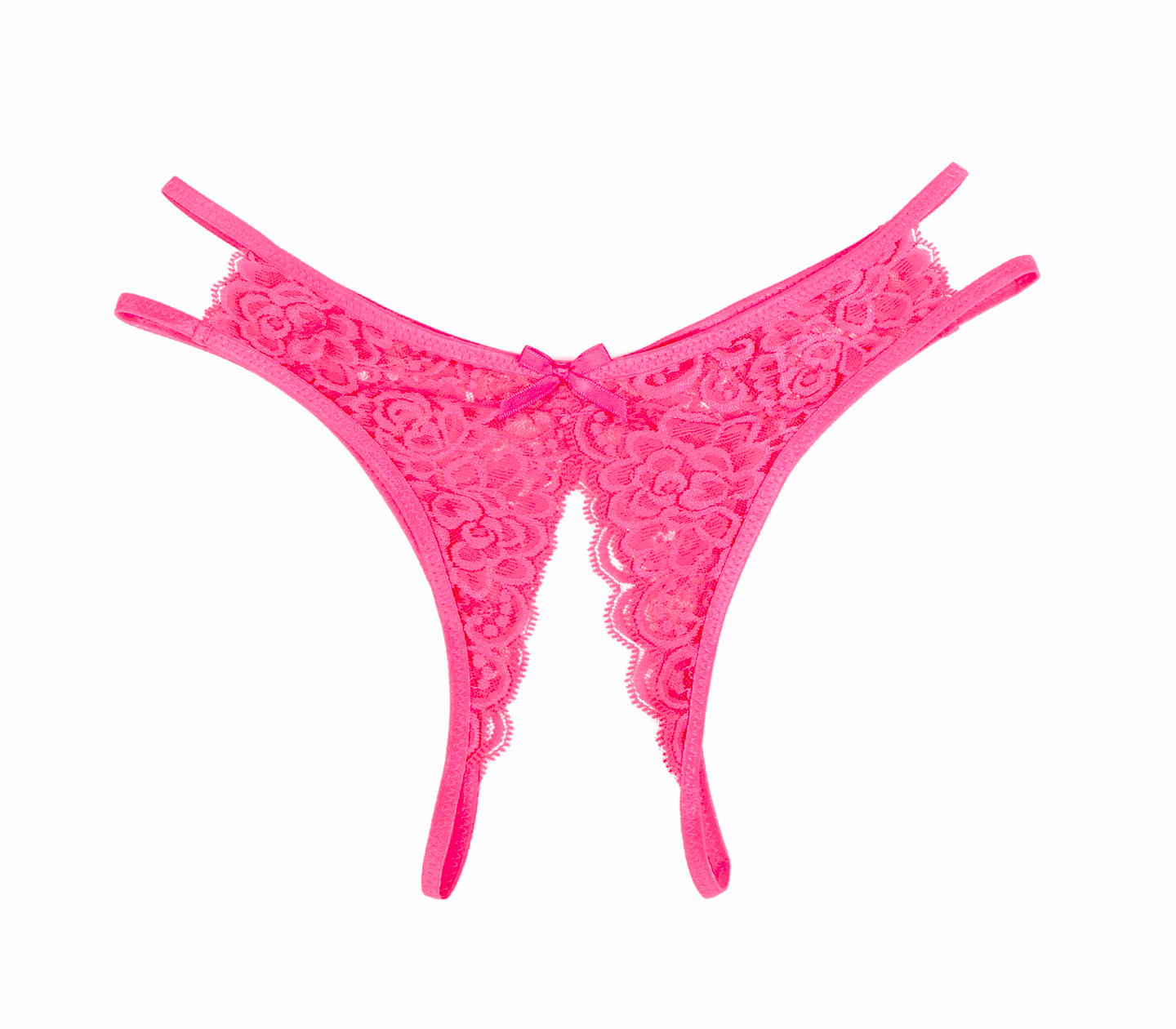 Love In Leather Full Lace Crotchless Lace Panties Hot Pink Small G-Strings, Panties and Shorts