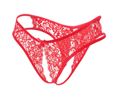Love In Leather Full Lace Crotchless Lace Panties Red Small G-Strings, Panties and Shorts
