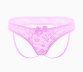Love In Leather Full Lace Womens Crotchless Panties OS Baby Pink G-Strings, Panties and Shorts