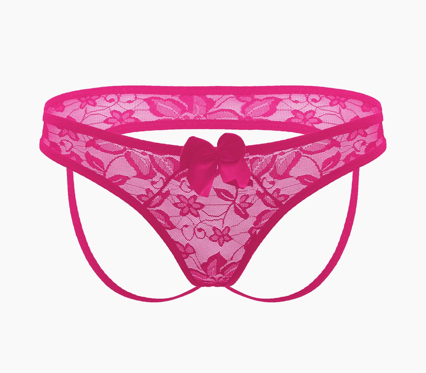 Love In Leather Full Lace Womens Crotchless Panties OS Hot Pink G-Strings, Panties and Shorts