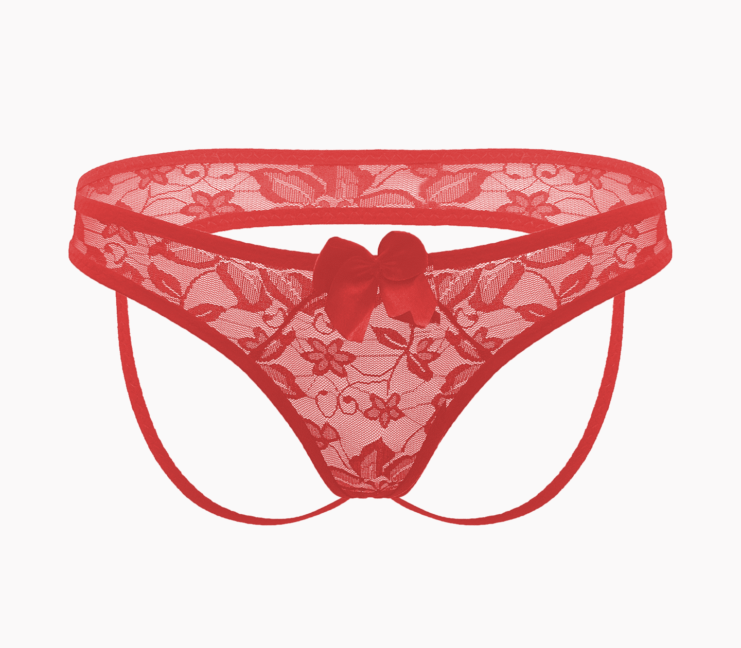 Love In Leather Full Lace Womens Crotchless Panties OS Red G-Strings, Panties and Shorts