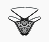 Love In Leather Full Lace G-String Crotchless Panties OS Black G-Strings, Panties and Shorts
