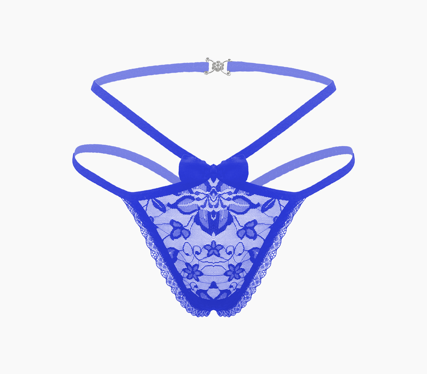Love In Leather Full Lace G-String Crotchless Panties OS Blue G-Strings, Panties and Shorts