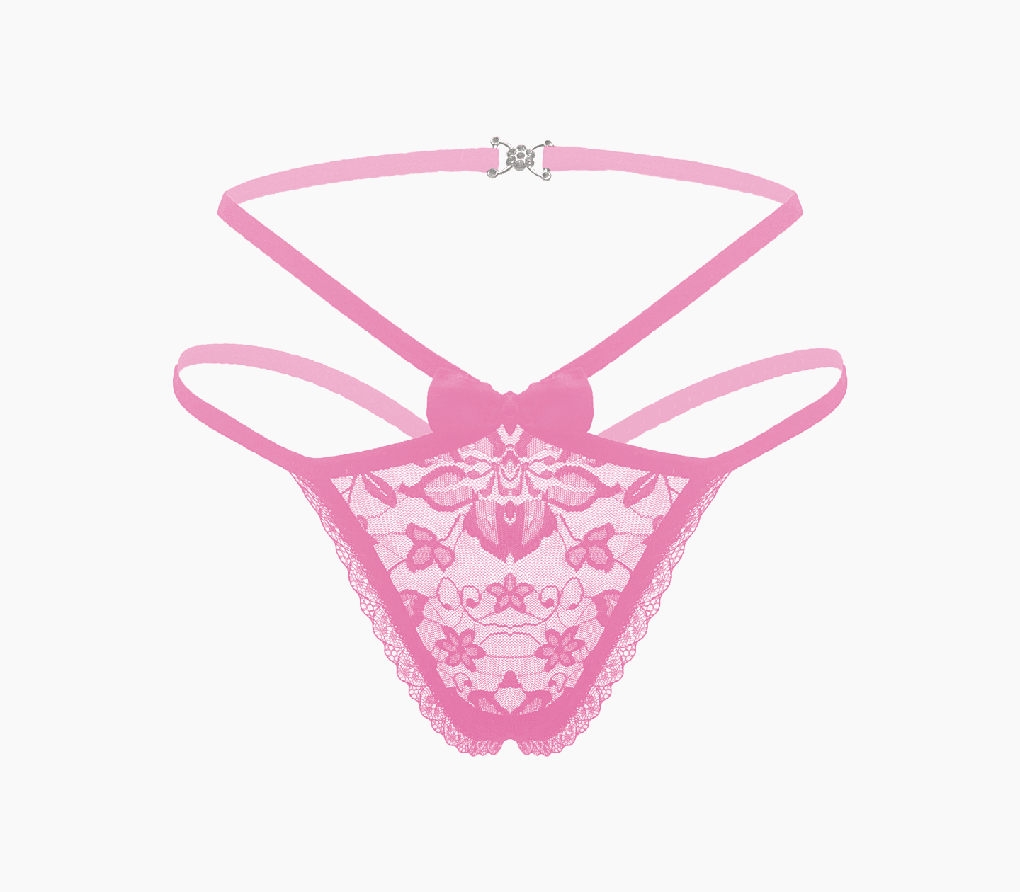 Love In Leather Full Lace G-String Crotchless Panties OS Baby Pink G-Strings, Panties and Shorts