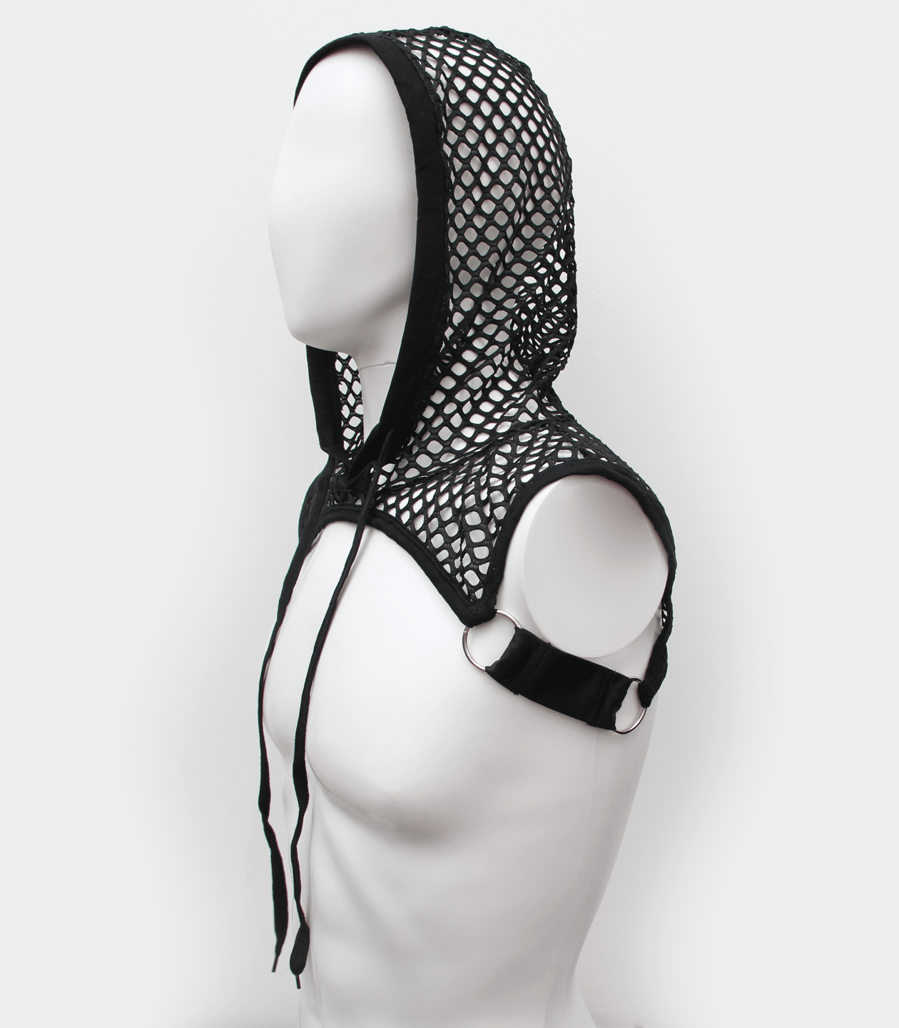 Love In Leather Mens Cropped Mesh Top with Hood Black His Fetish