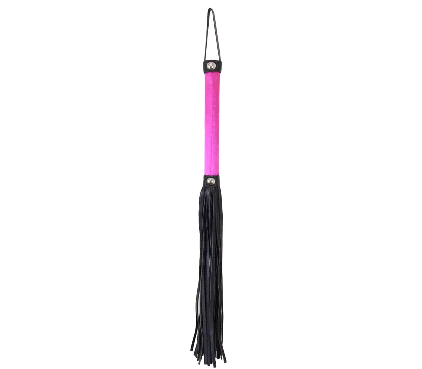 Love In Leather Satin Handle Flogger With Leather Tails Pink Whips And Crops