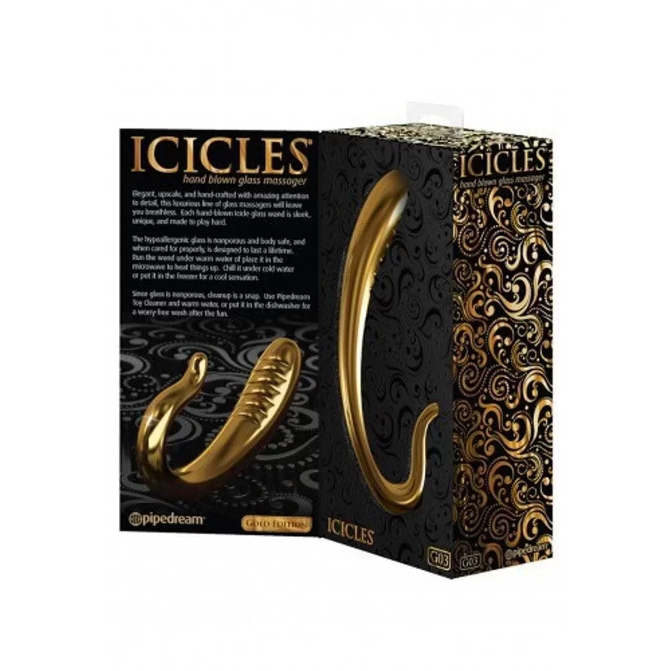 Pipedream Icicles Gold Edition G03 Glass Prostate Vibrator Glass Sex Toys