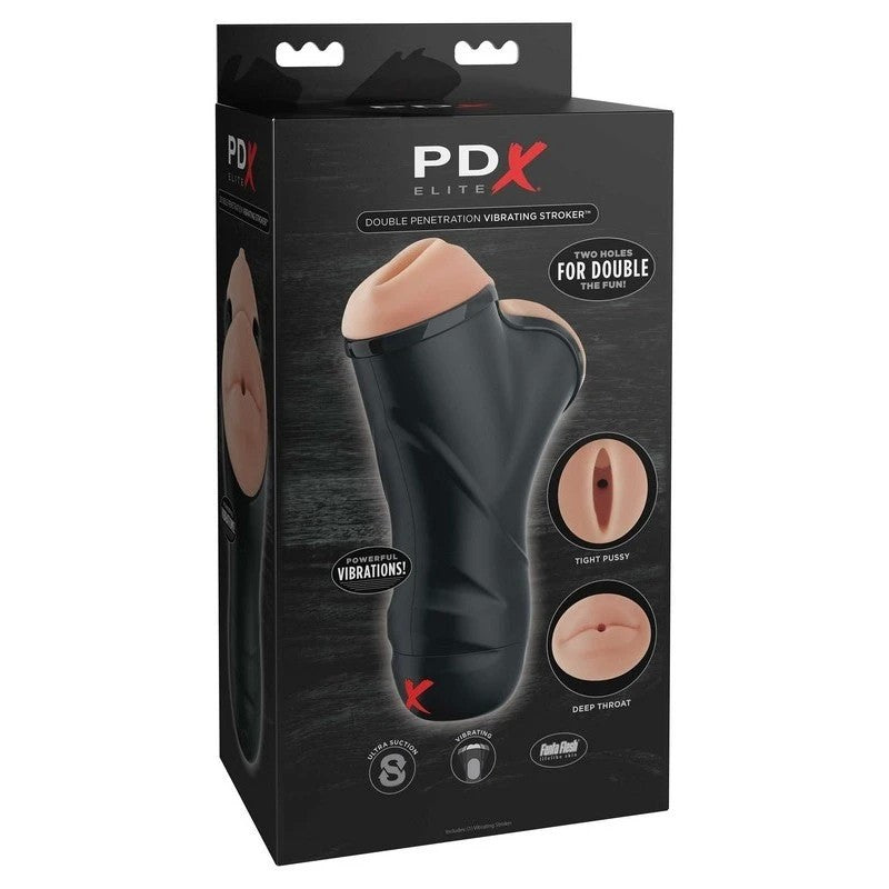 PDX Elite Double Penetration Vibrating Male Stroker Masturbators and Strokers