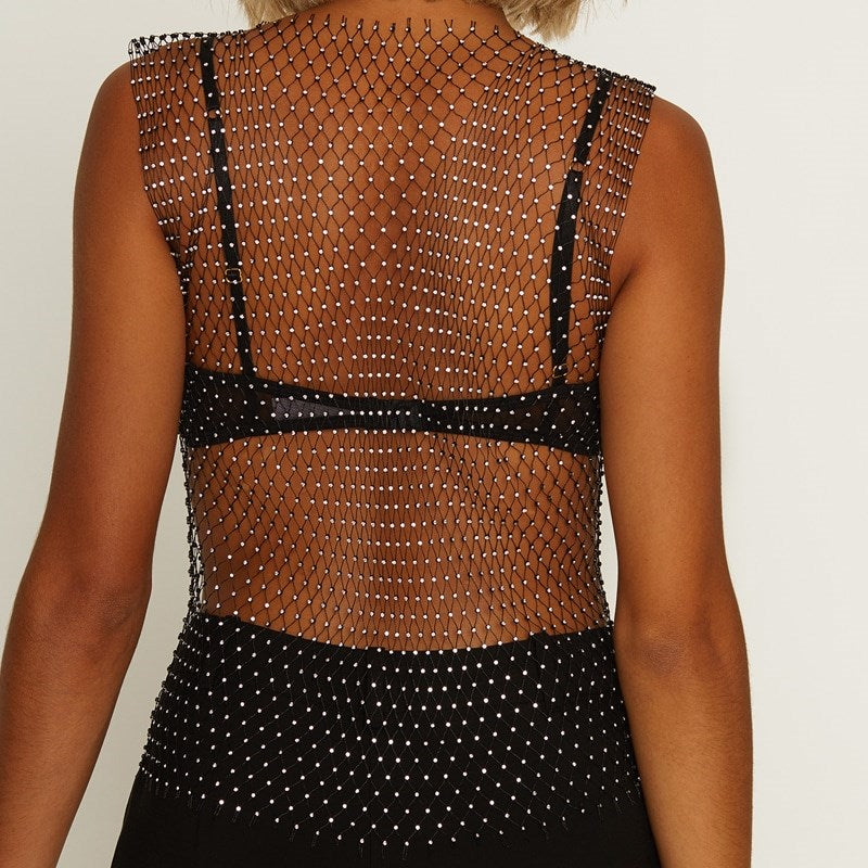 Muse Diamante Studded Mesh Net Top Her Fetish
