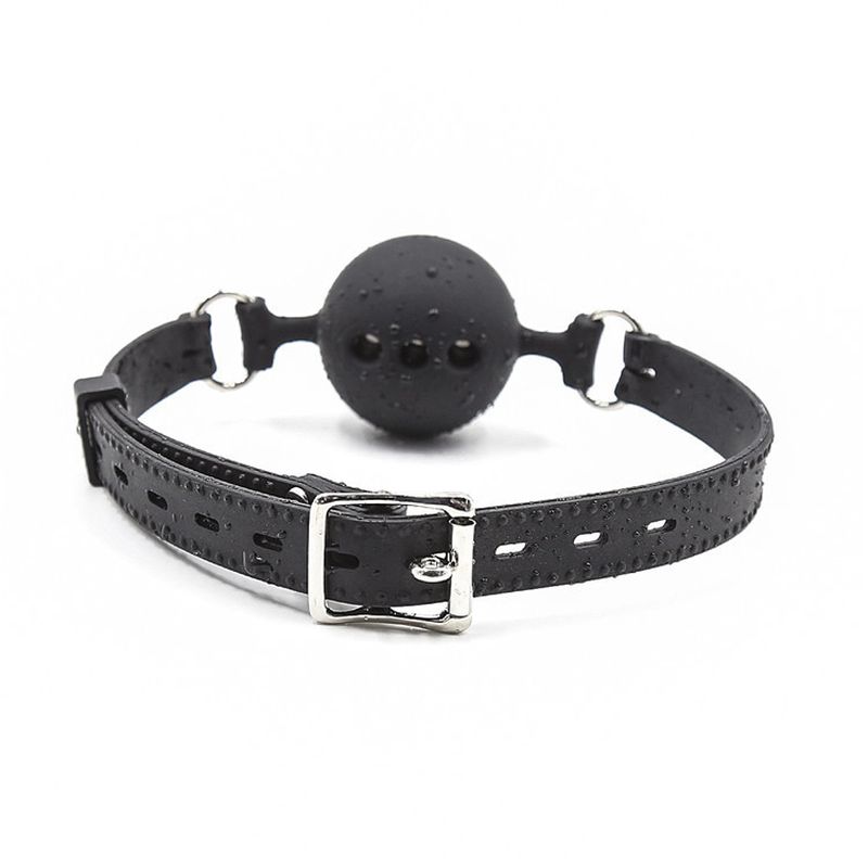 Full Silicone Breathable Ball Gag - Black Bondage Gags and Bits