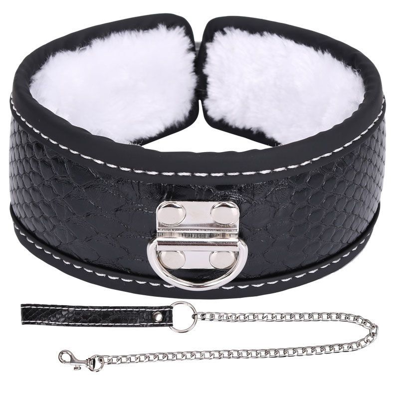Colorful BDSM Collar With Lead Black White Steel Sex Toys