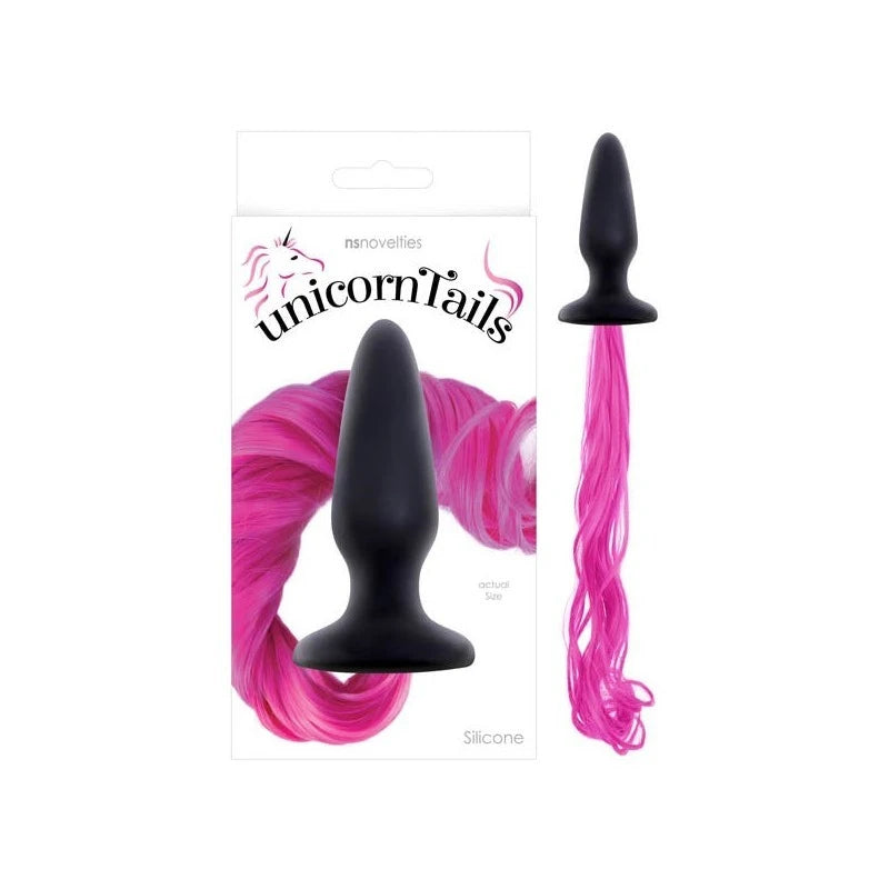 NS Novelties Unicorn Tails Black Butt Plug with Pink Pony Tail Butt Plugs
