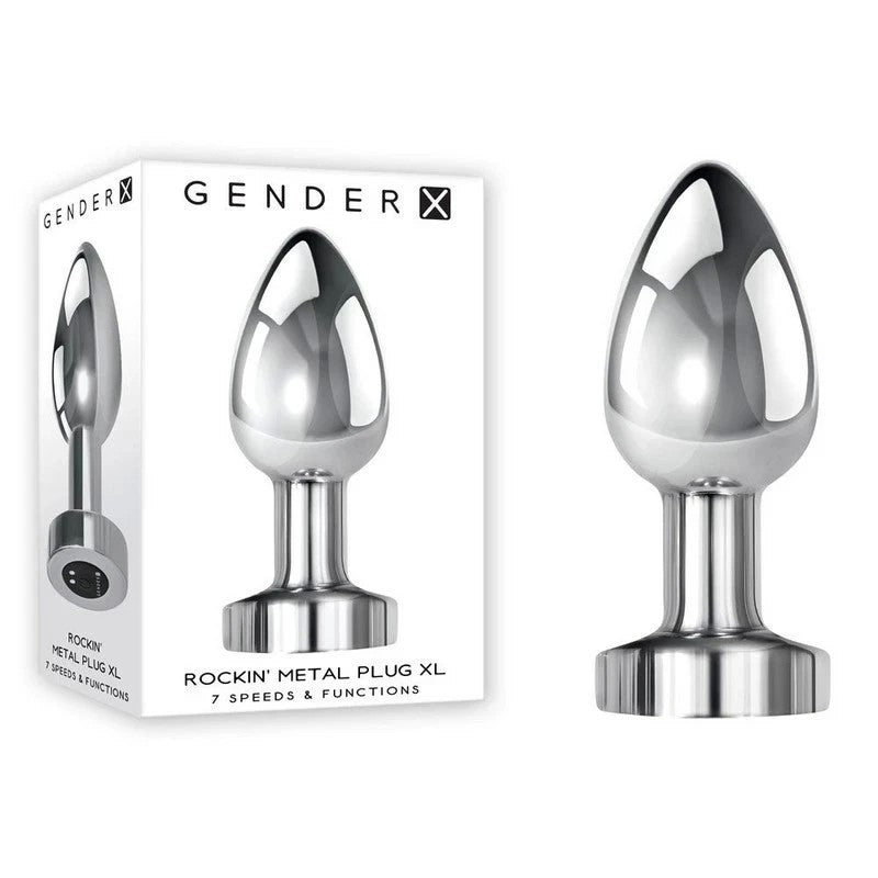 Gender X ROCKIN USB Rechargeable Vibrating Butt Plug XL Chrome Butt Plugs