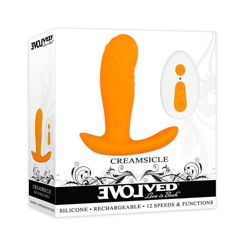 Evolved Creamsicle USB Rechargeable Stimulator with Wireless Remote Orange Butt Plugs
