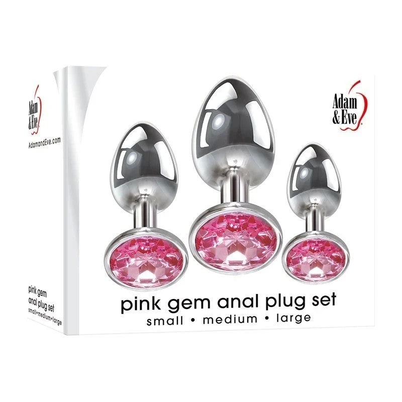 Adam and Eve Pink Gem 3 Sizes Metallic Anal Plug Set Butt Plugs
