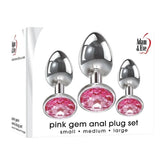 Adam and Eve Pink Gem 3 Sizes Metallic Anal Plug Set Butt Plugs