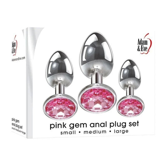 Adam and Eve Pink Gem 3 Sizes Metallic Anal Plug Set - Butt Plugs