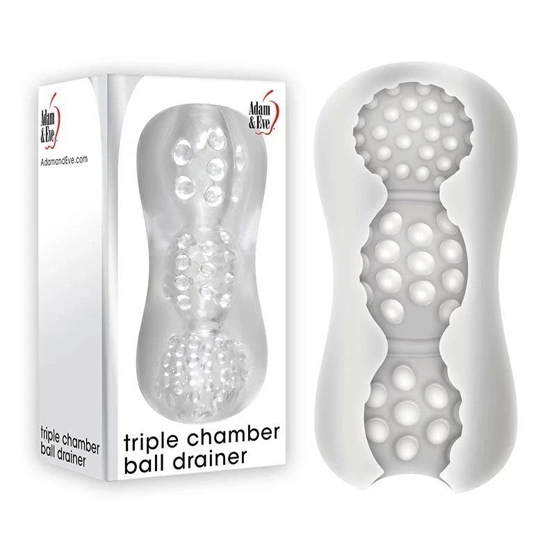 Adam and Eve Triple Chamber Ball Drainer Male Masturbator Sleeve Clear Masturbators and Strokers