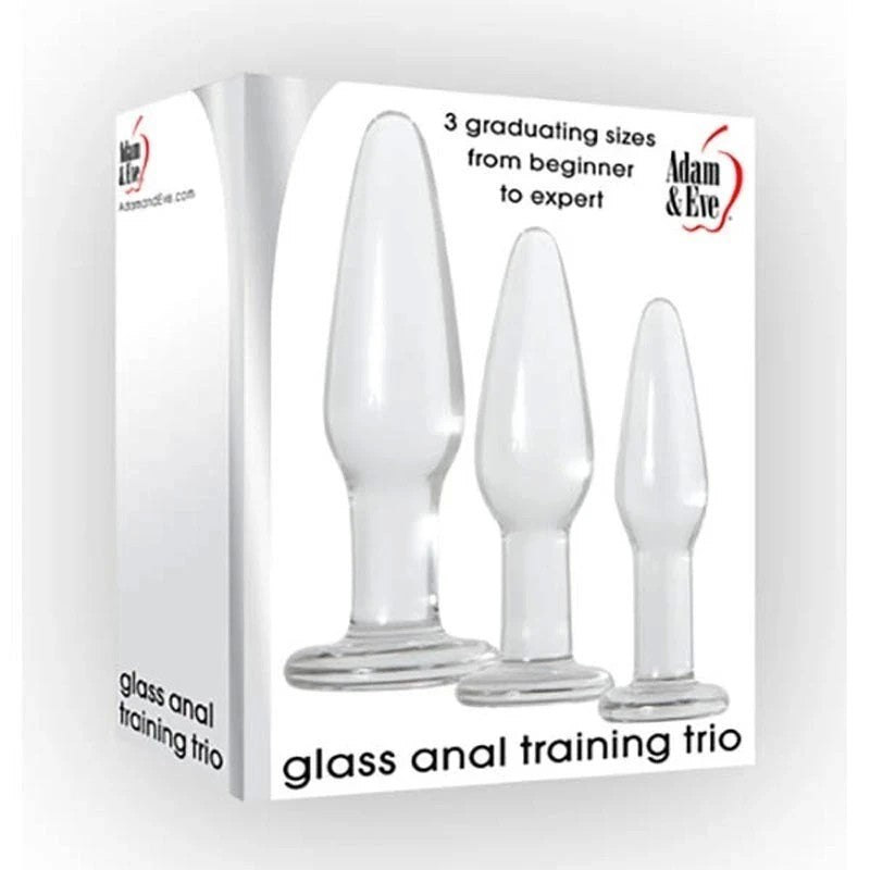 Adam and Eve Glass Anal Training Trio Butt Plugs Set of 3 Sizes Clear Butt Plugs