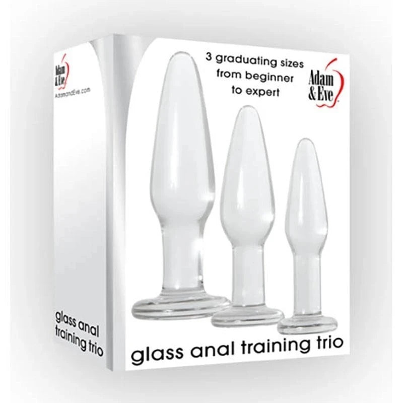 Adam and Eve Glass Anal Training Trio Butt Plugs Set of 3 Sizes Clear Butt Plugs