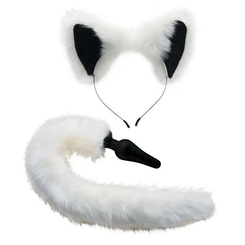 Tailz White Fox Tail Anal Plug and Ears Set Butt Plugs