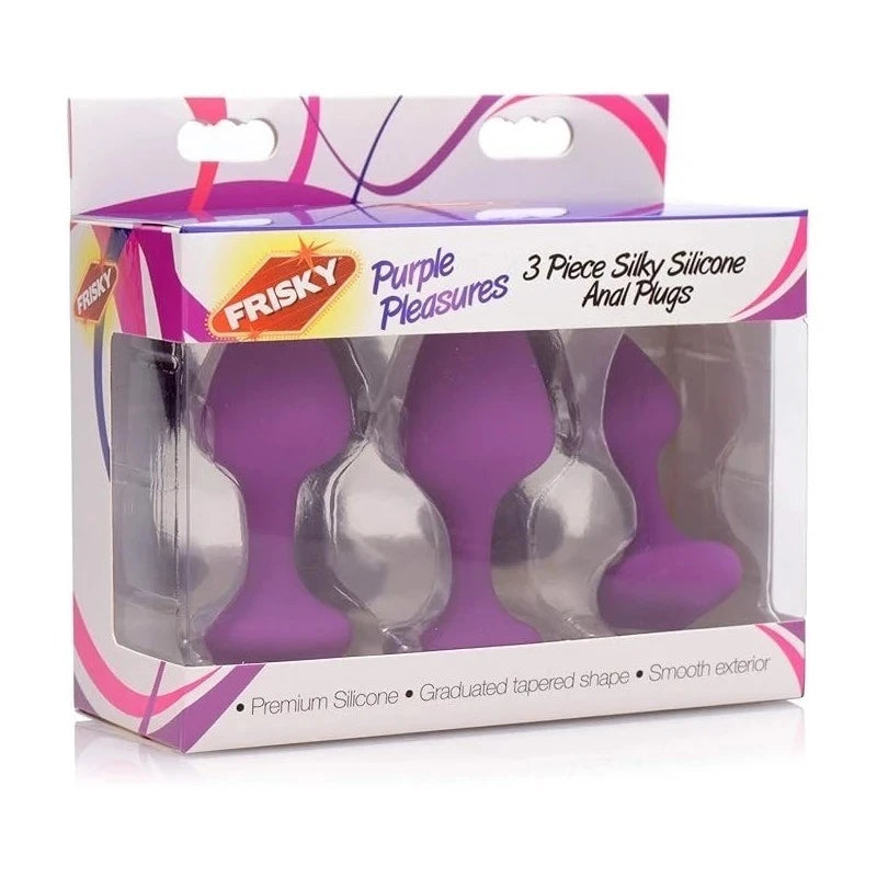 Frisky Purple Pleasures Silicone Anal Plugs 3 Piece Butt Plugs