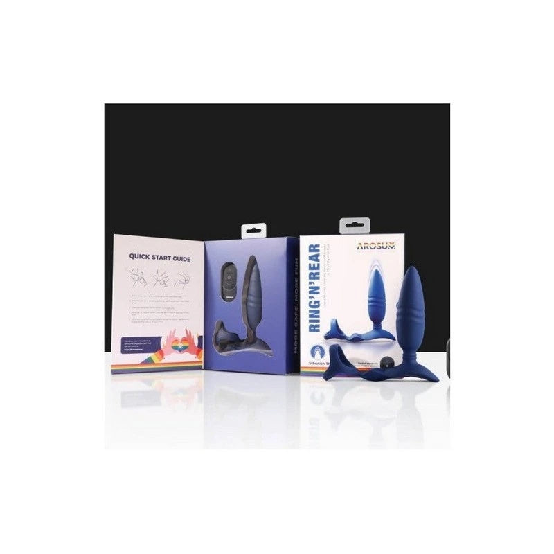Arosum Ring n Rear Dual Thrusting Anal Probe With Cock Ring & Remote Butt Plugs
