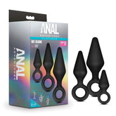 Blush Novelties Anal Adventures Platinum Loop Butt Plug Kit 3 Sizes Black Butt Plugs
