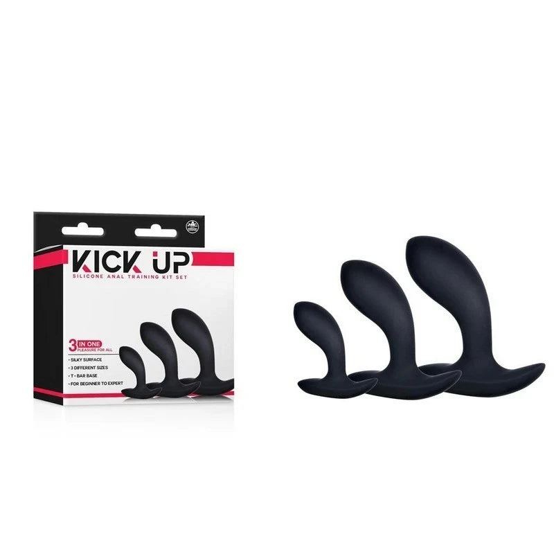 Excellent Power Kick Up Anal Trainer Butt Plugs 3 Sizes Set Black Butt Plugs
