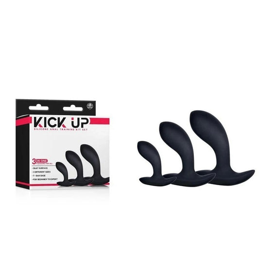 Excellent Power Kick Up Anal Trainer Butt Plugs 3 Sizes Set Black - Butt Plugs