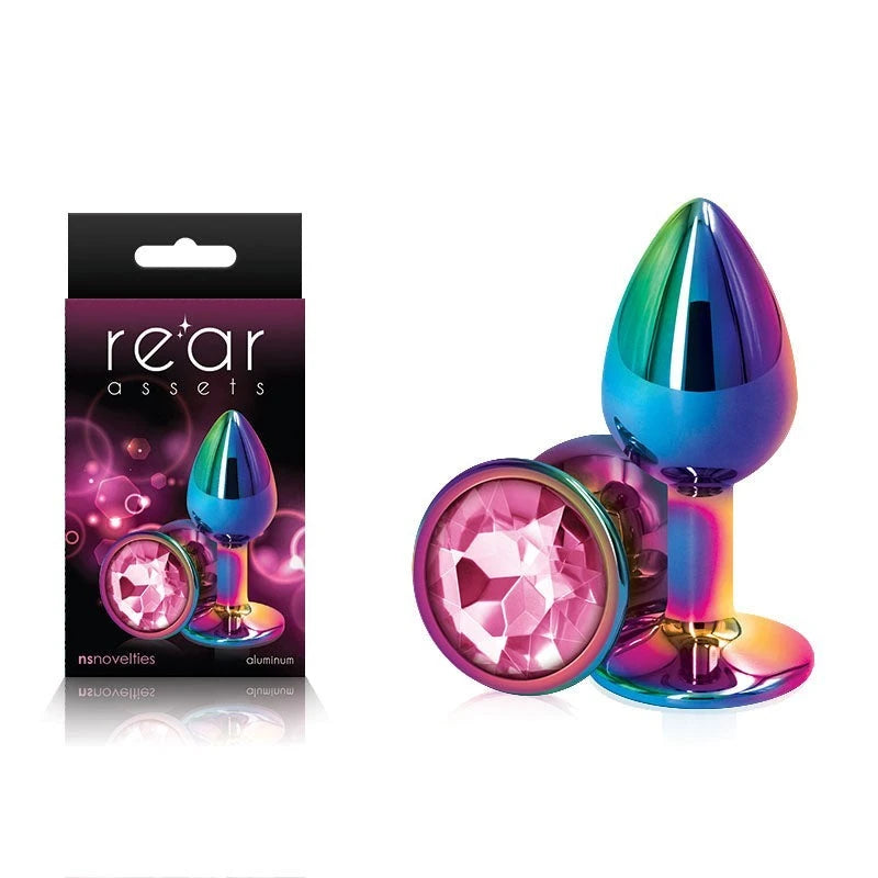 NS Novelties Rear Assets Multi Coloured Gem Base Metal Butt Plug Small Butt Plugs