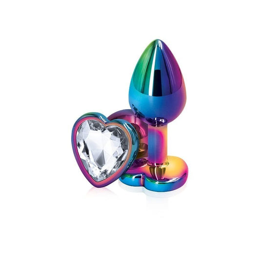 NS Novelties Rear Assets Multi Coloured Heart Shape Gem Base Butt Plug Small - Butt Plugs
