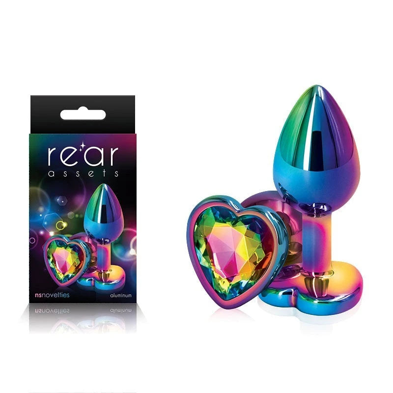 NS Novelties Rear Assets Multi Coloured Heart Shape Gem Base Butt Plug Small Butt Plugs