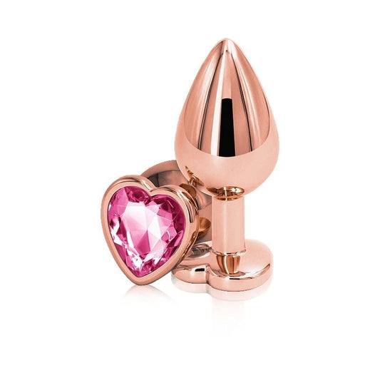 NS Novelties Rear Assets Rose Gold Heart Gem Base Metal Anal Plug Medium - Butt Plugs