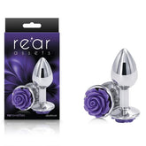 NS Novelties Rear Assets Rose Metal Butt Plug With Purple Rose Base Small Butt Plugs