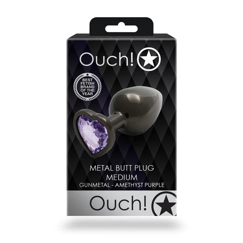 Shots Toys OUCH Heart Gem Base Gunmetal Butt Plug Medium Butt Plugs