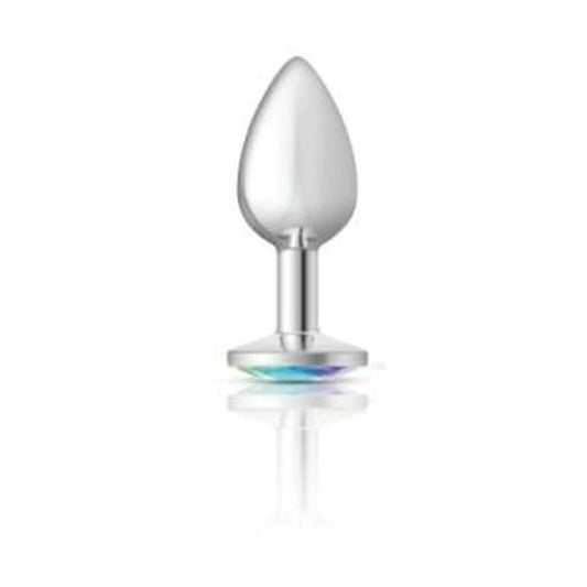 Cheeky Charms Silver Round Butt Plug With Clear Iridescent Jewel - Butt Plugs