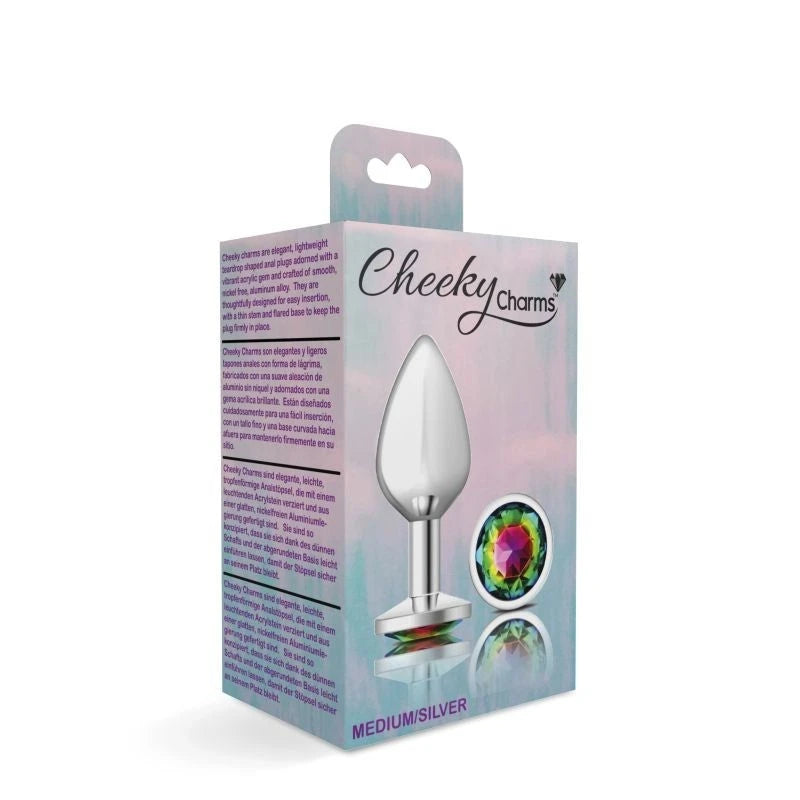 Cheeky Charms Silver Round Butt Plug With Rainbow Jewel Butt Plugs