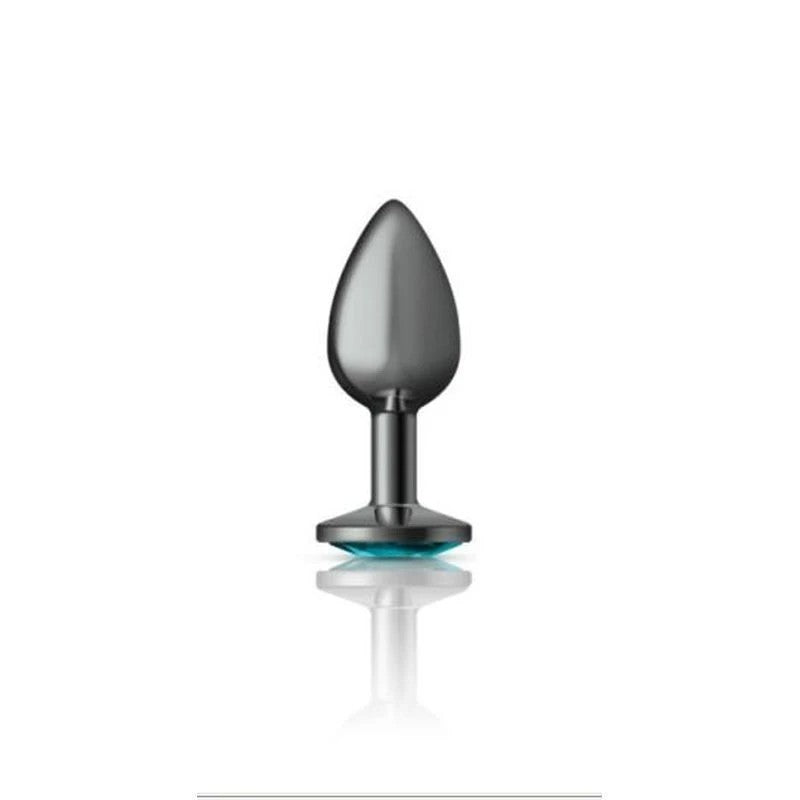 Cheeky Charms Gunmetal Round Butt Plug With Teal Jewel Butt Plugs