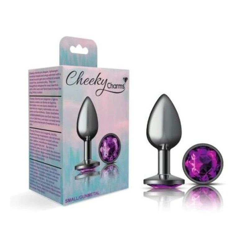Cheeky Charms Gunmetal Round Butt Plug With Purple Jewel Butt Plugs