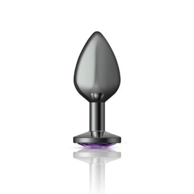 Cheeky Charms Gunmetal Round Butt Plug With Purple Jewel Butt Plugs