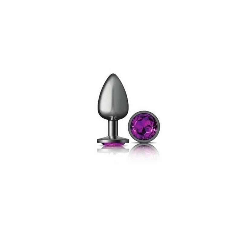 Cheeky Charms Gunmetal Round Butt Plug With Purple Jewel Butt Plugs