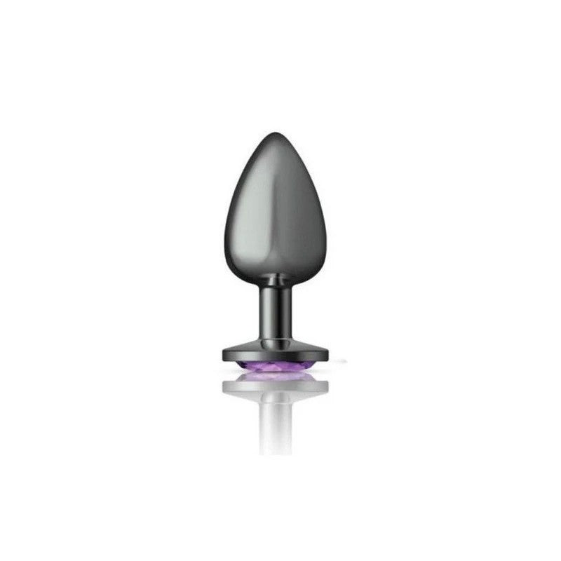 Cheeky Charms Gunmetal Round Butt Plug With Purple Jewel Butt Plugs