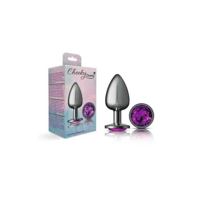 Cheeky Charms Gunmetal Round Butt Plug With Purple Jewel Butt Plugs