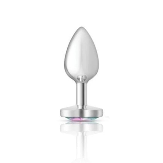 Cheeky Charms Silver Metal Anal Plug With Heart Clear Jewel - Butt Plugs